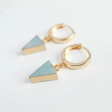 Triangle Aventurine Gemstone Gold Hoop Earrings