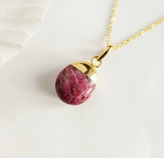 Ruby Tumbled Gemstone Pendant Necklace